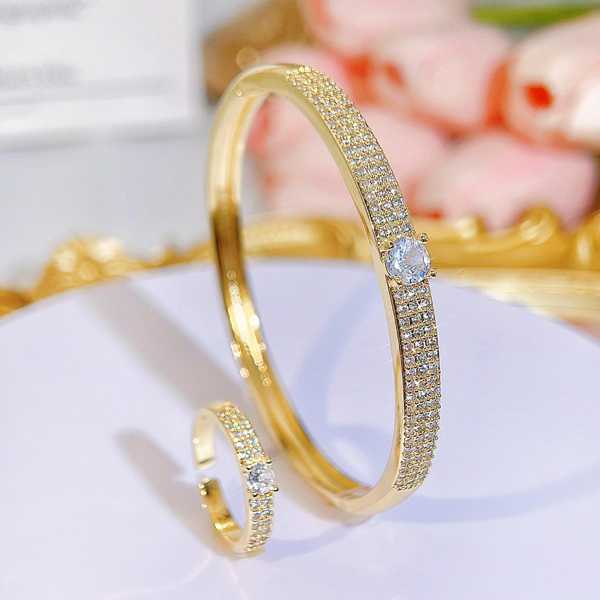 

CMM 2-х частей Европейский простой модный браслет регулируемый комплект колец украшения на руку изысканный дизайн универсальная женская одежда ювелирные изделия аксессуары золотой