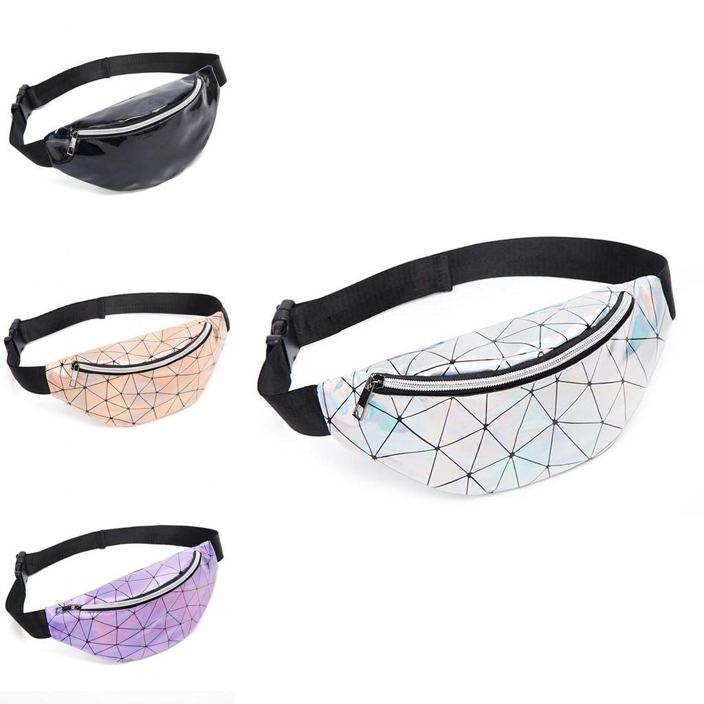Chic Geometric Holographic Waist Bags Durable Pu Leather Chest Phone Pouch Purse