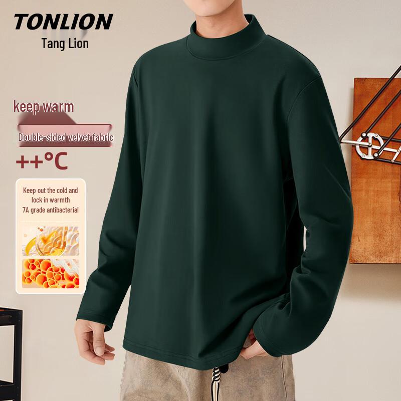 TonLion Men's Fleece-Lined Semi-High Collar Thermal T-shirt