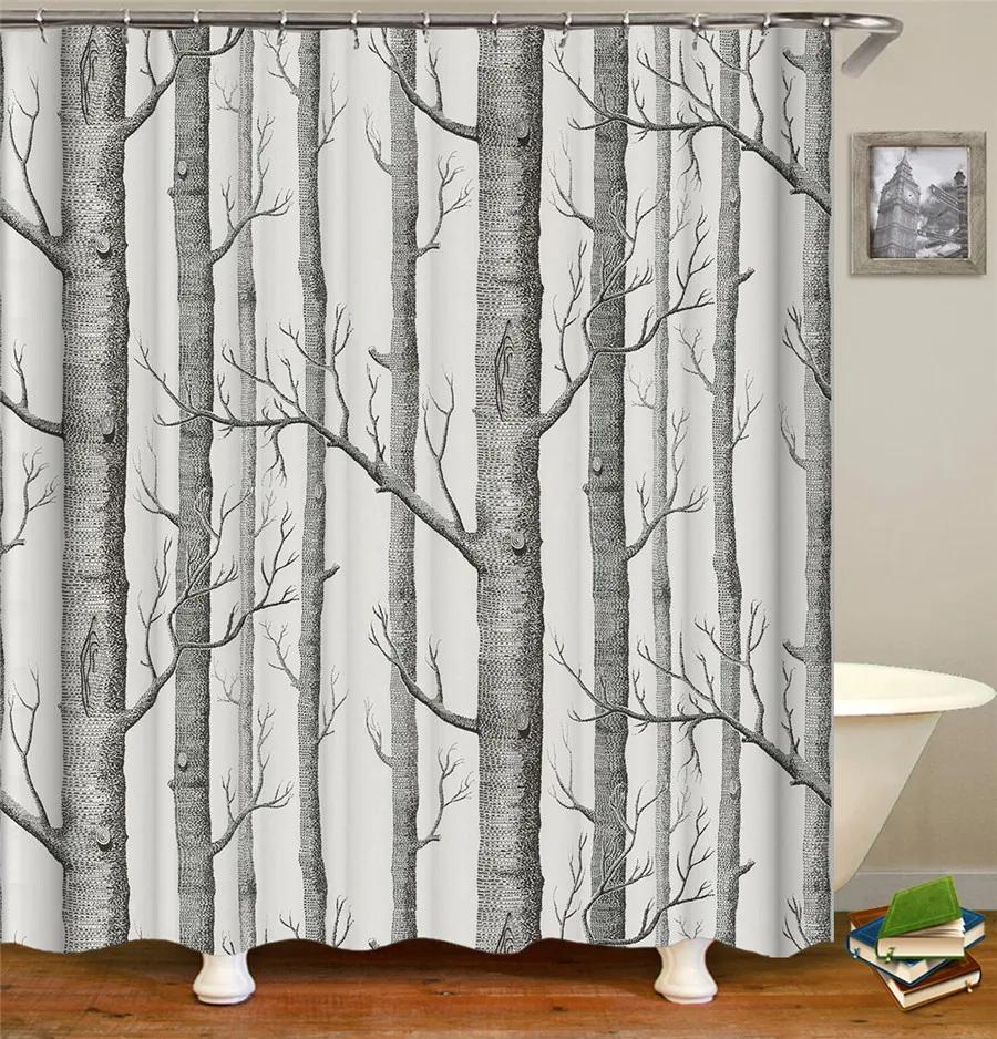 Green Forest Trees Scenery Bath Curtain Shower Curtains Bathroom Waterproof Polyester Fabric 3D Printed Bath Screen 12 Hooks Mat
