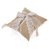 7 * 7 Zoll Vintage Jute Spitze Schleife Ringträgerkissen und Rustikales Hochzeits Blumenmädchen Körbchen Set