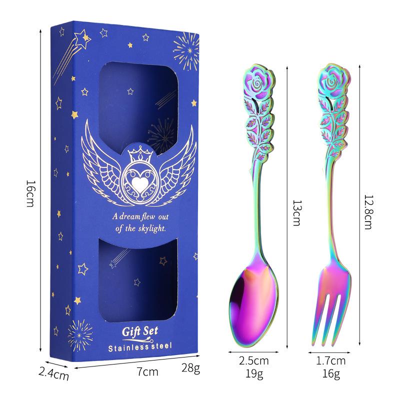 

Креативный набор из ложки и вилки из нержавеющей стали Rose: Подарочная коробка для кофе и десерта – идеальный свадебный подарок