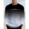 Fun Gradient Letter Printed Men's Long Sleeved T-shirt Casual Autumn Comfortable Pullover Fashionable Loose O-neck Top