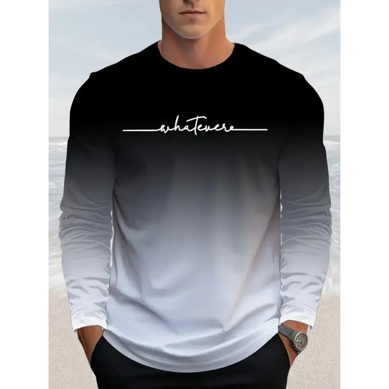 Fun Gradient Letter Printed Men's Long Sleeved T-shirt Casual Autumn Comfortable Pullover Fashionable Loose O-neck Top