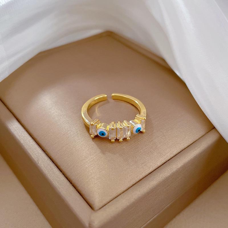 

Real Gold Electroplated Open Eyes Zircon Fashion Slightly Inlaid Light Luxury Ring Index Finger Ring Same Cold Wind adjustable opening