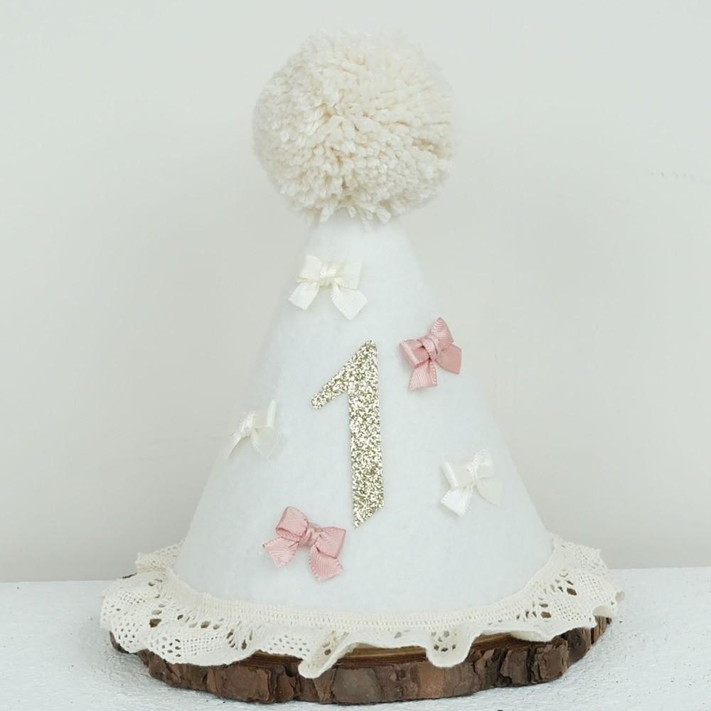 Handcrafted Pom Pom Birthday Hat Photo Props Lace Ruffle Hat  Birthday Decoration