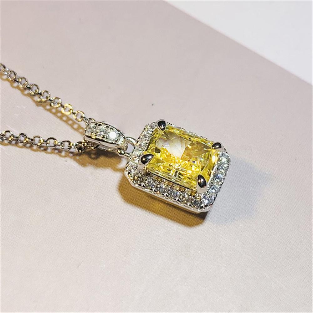 Female Crystal White Yellow Zircon Stone Pendant Necklace Vintage Silver Color Wedding  For Women