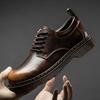 Big Men's Casual Leather Low-top Large-size Large-head Tooling Boots Breathable and Versatile British Beef Tendon Soles Small Leather Shoes