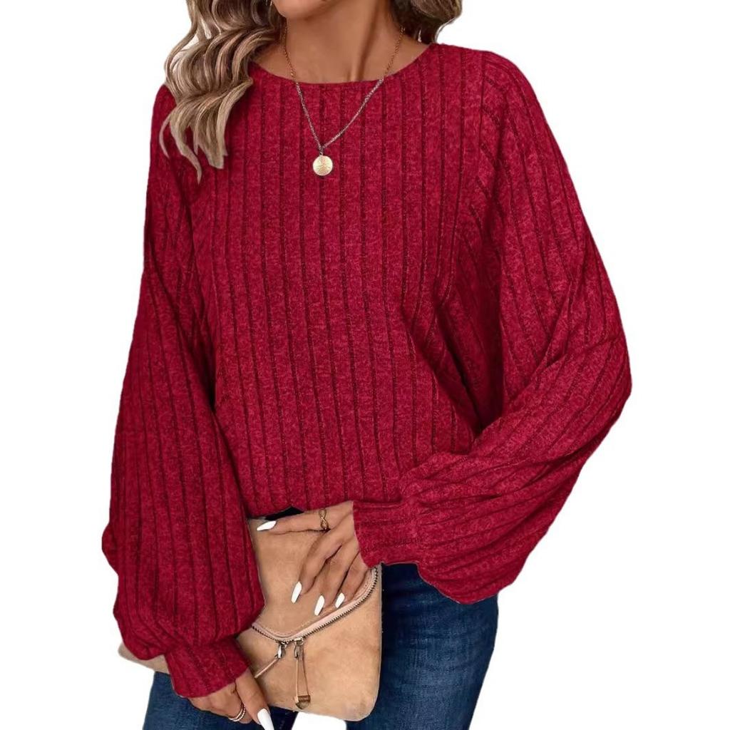 Fall Winter Plus Size Women's Solid Color Casual Comfy Unique Lantern Sleeve Top