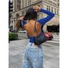 Damen Slim Top Langarmshirts Basic Crop Tops Ausgehmode Einfarbig Rundhals Layer Slim Fit Tops