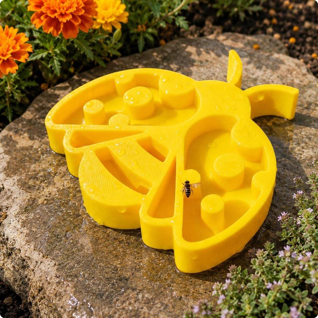 StakeMounted Bee Waterer MultiCompartment FlowerShaped Watering Station Raised Tray