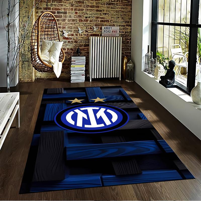 Blue Modern Decorative Carpet with Two Stars and White Logo Pattern Suitable for Use As an Anti-slip for Living Room Bedroom Sofas