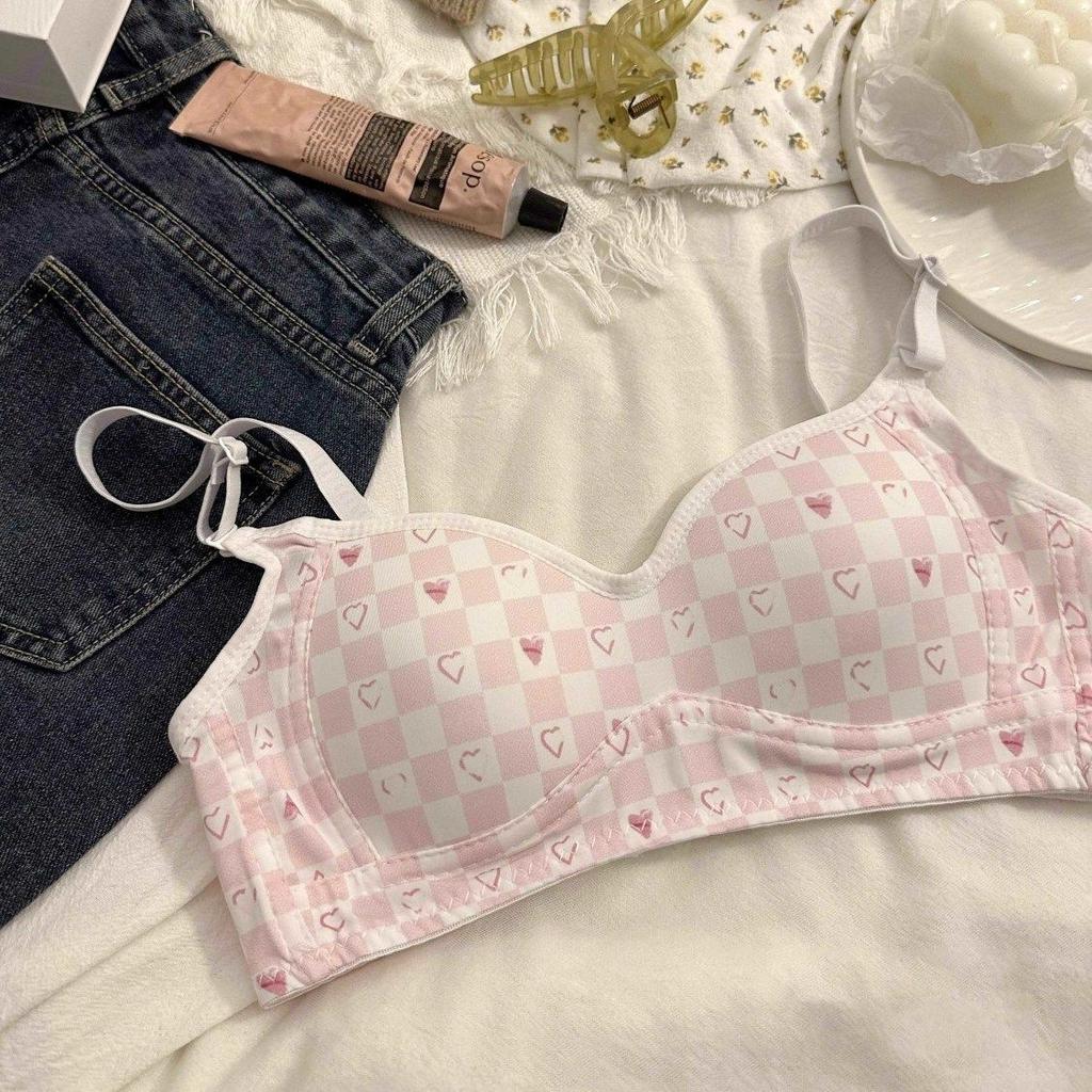 Women Push Up Bras Plaid Patchwork Solid Simple Girls Cute Lingerie Fashion Underwear For Women Wireless Breathable Bras