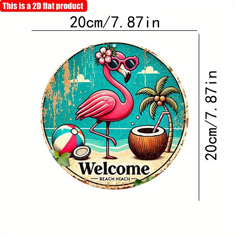 

2D плоский 20*20 см 1 шт. Добро пожаловать Красивый розовый фламинго и узор кокоса Круглый деревянный подвесной знак, тропический пляжный стиль Приветственная художественная табличка, подходит 20*20cm