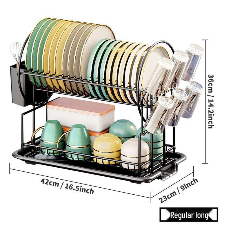 Double-Layer Kitchen Dish Rack with Large Capacity Drip Tray