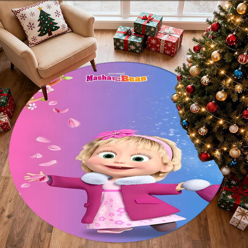 Masha and The Bear Pattern Round Rug, Indoor/Outdoor Mat, for Picnic, Gameroom, Bedroom, Office, Living Room, Home Decor Carpet, Birthday Gift