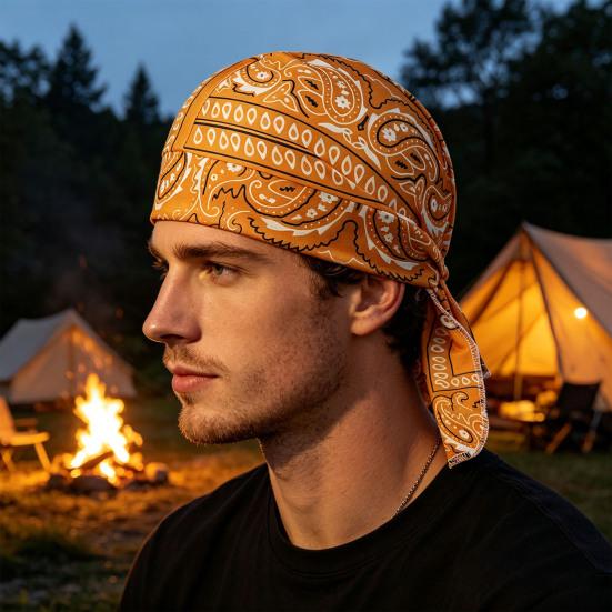 Paisley Cooling Headscarf Cap Set, Sweat Wicking Adjustable Straps Elastic Fit Breathable Hand Washable Headwrap