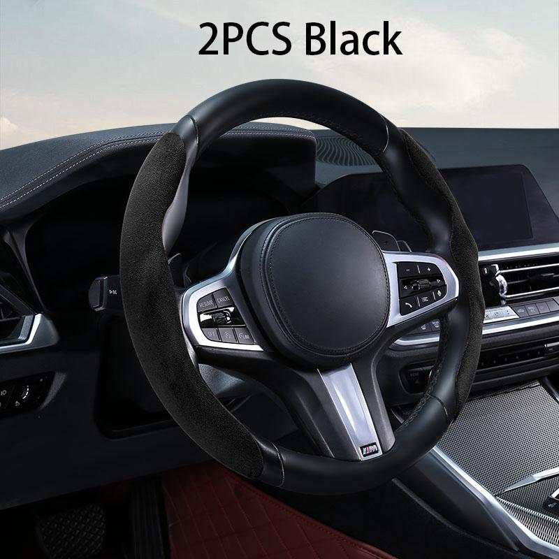 2PCS Short Mini Suede Steering Wheel Cover Anti Slip, Ultra Thin, Secure, Universal Steering Wheel Covers