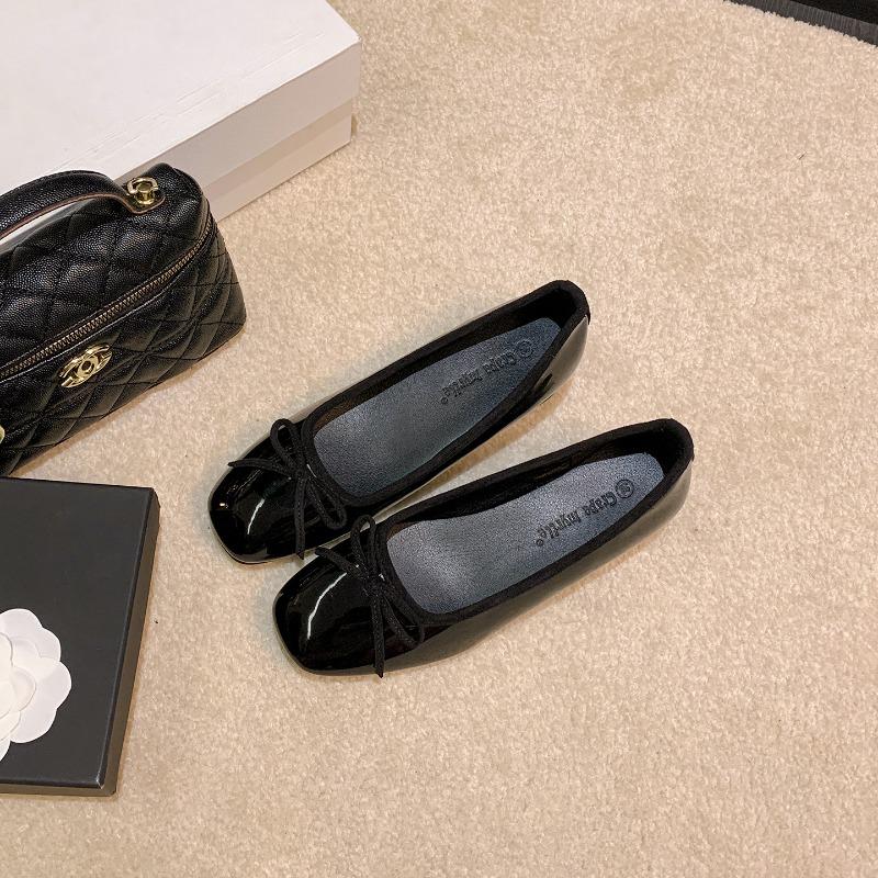 Cowhide Version .cm Inner Height Increase~ Autumn Super Soft Square Head Bow Commuter Ballet Shoes Women's Single Shoes