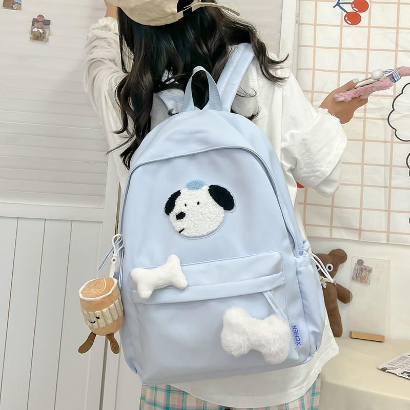 Student Cartoon Schultasche Hundedruck Damen Rucksack im College-Stil mit großer Kapazität für die dritte bis sechste Klasse
