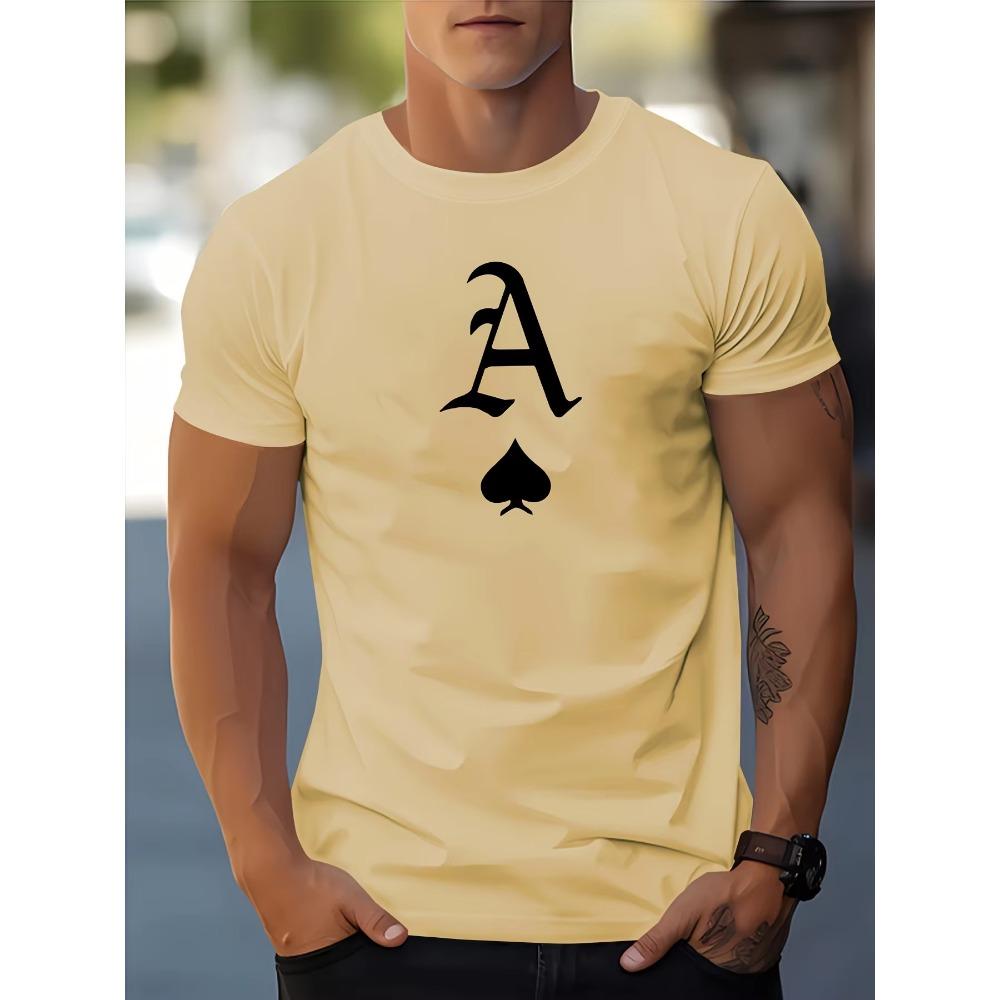 Ace Of Spades Print T Shirt, Tees For Men, Casual Short Sleeve T-shirt For Summer