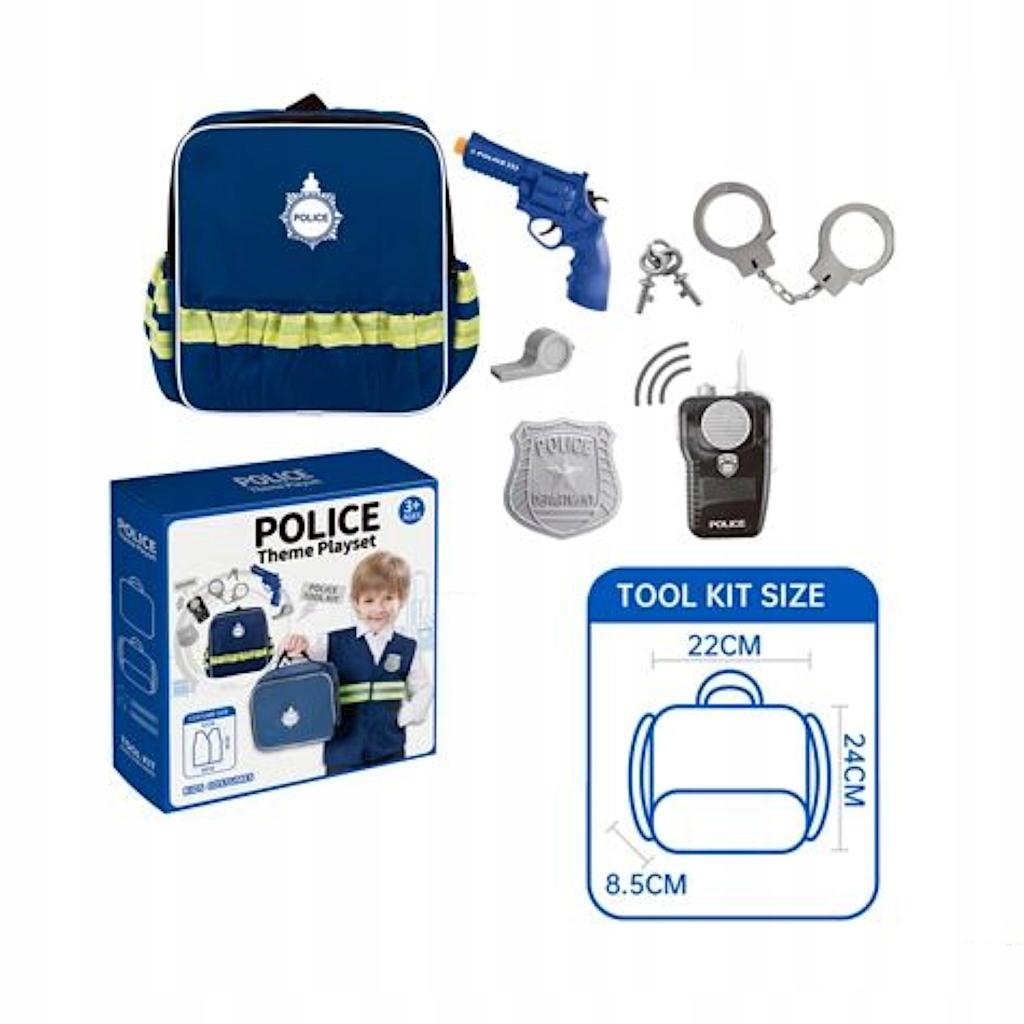 Police Officer Backpack Set Walkie-Talkie Badge Gun For Children