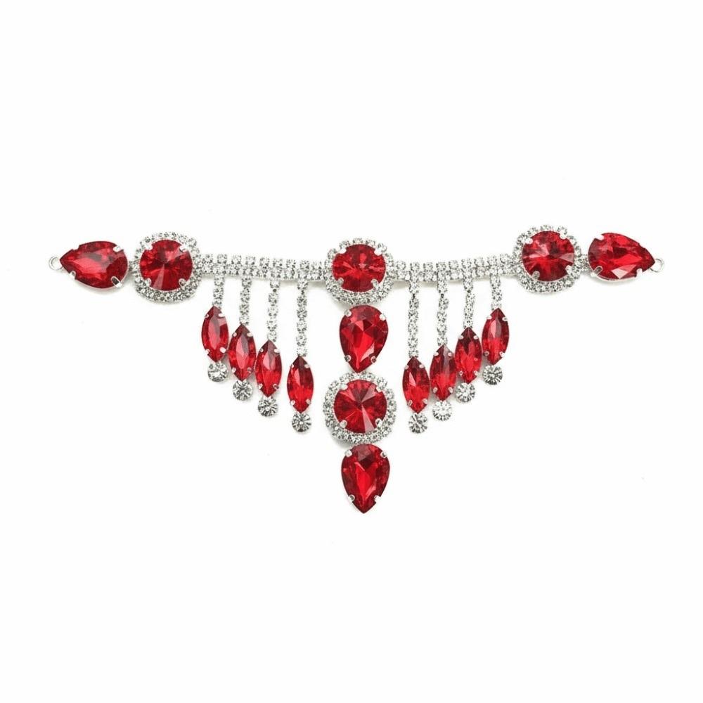Colored Glass Crystal Patch Red AB Gold Flowers Rhinestone Chain Trim DIY Welding Handmade Glass Rhinestone Applique