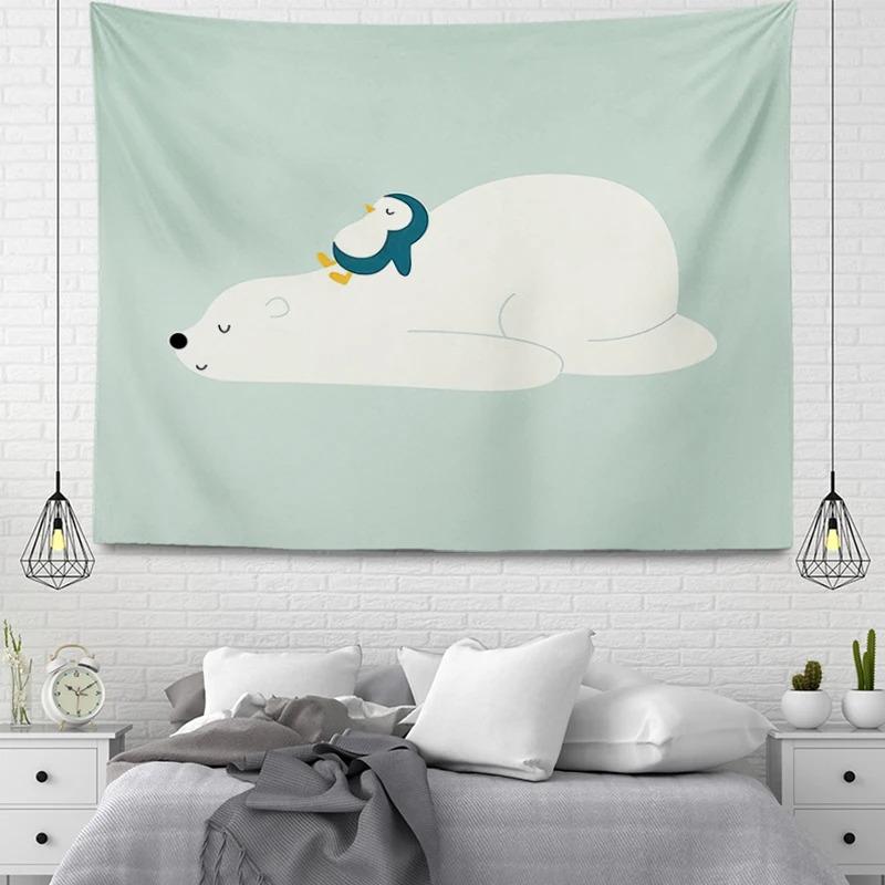 

Гобелен для гостиной в офисе с изображением пингвина из мультфильма «Белый медведь», простая подвесная ткань, украшение для стен дома, гобелен 100x75cm