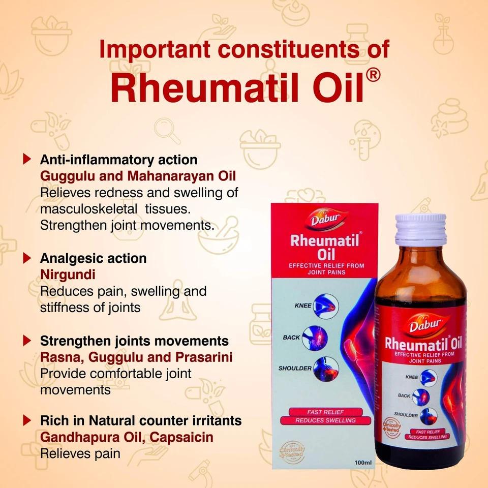 Dabur Rheumatil Oil 100ml For Joint Pain Relief Backache Knee Shoulder Pain Pack of 1