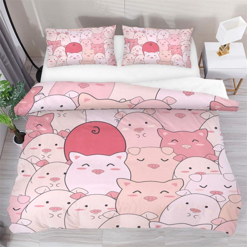 

Пододеяльник с изображением милой свиньи из мультфильма Kawaii Animals Комплект постельного белья King Microfiber Farmhouse Wildlife Theme Одеяло Чехол Наволочки EU single(135x200cm)