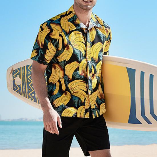 Strandskjorte Løs Enkeltspent Hawaii Bananprint Korte Ermer Sommerstopper Hverdagsklær