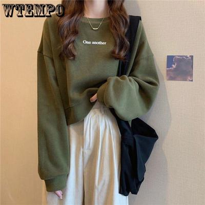 Frühling und Herbst Pullover Pullover Brief Druck Kurze frauen Lazy Style Lose und Vielseitig Langarm