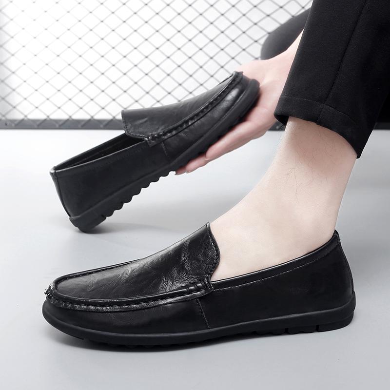 Fashion Breathable Bean Shoes Mens Shoes Fashion Casual Leather Shoes Youth Fashion Shoes Soft Loafers Genuine Leather Flats Driving Sho