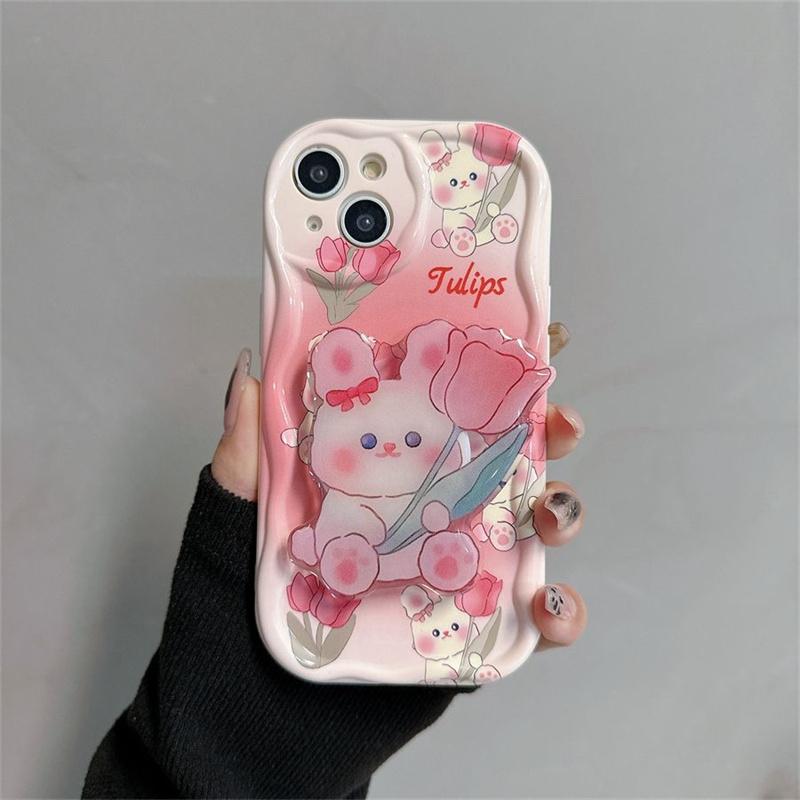 Floral Flower Bracket Case Cover for Samsung Galaxy S25 S24 FE S22 S23 Ultra Plus A56 A55 A35 A54 A15 A16 A17 5G Wavy Shell