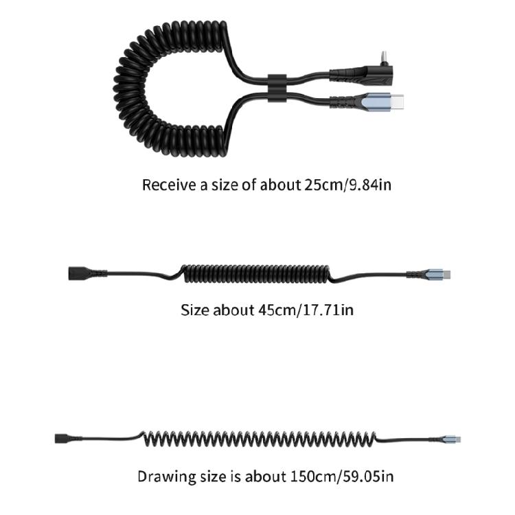 Coiled USB C To USB C Cable Flexible Length PD60W Fast Charging Data Transfer For Phone Tablets Power Cord Data Line
