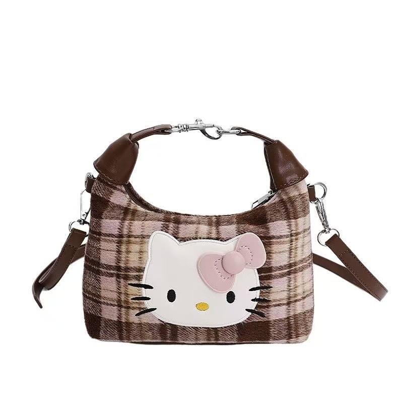 Style Hello Kitty Crossbody Bag For Women And Men With Plaid Pattern And Pusoft Material