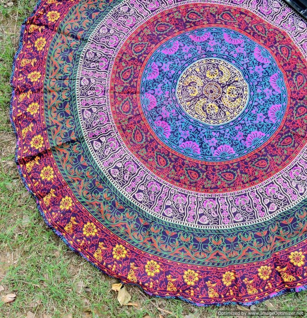 Round Tapestry Beach Towel Luxury Round Blanket Bohemian Wall Hanging Round Towel Tapestry Yoga Mats Tapestry Indian Mandala Tapestry
