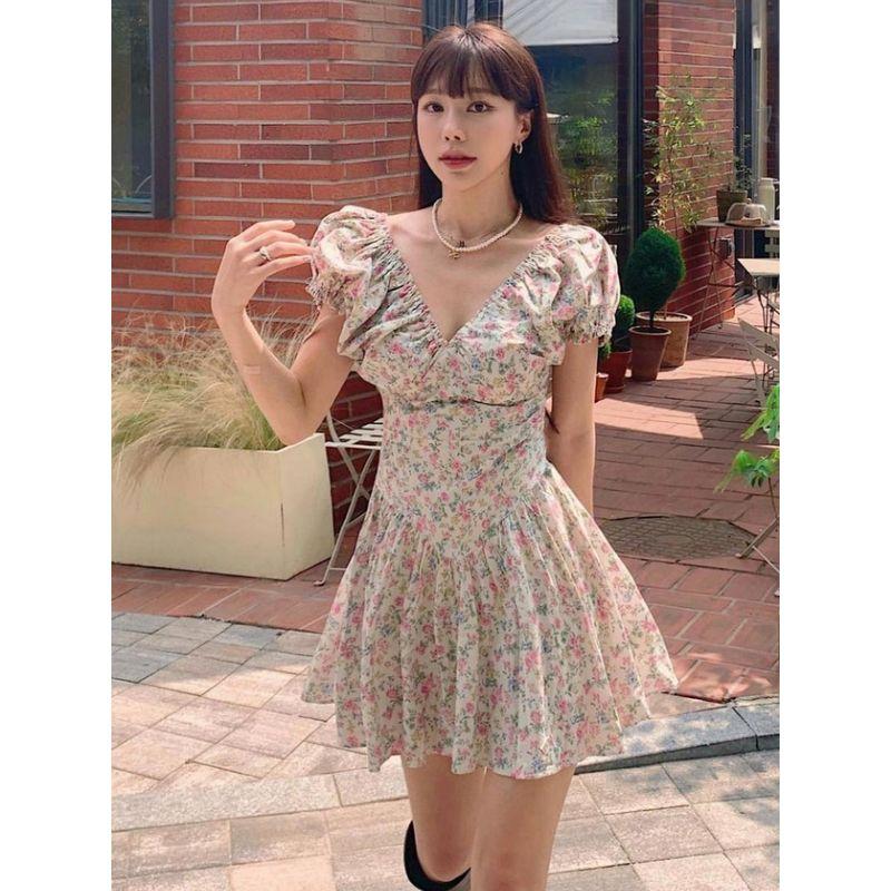 Fancy Whistle V-neck Puff Sleeve Fairy Dress