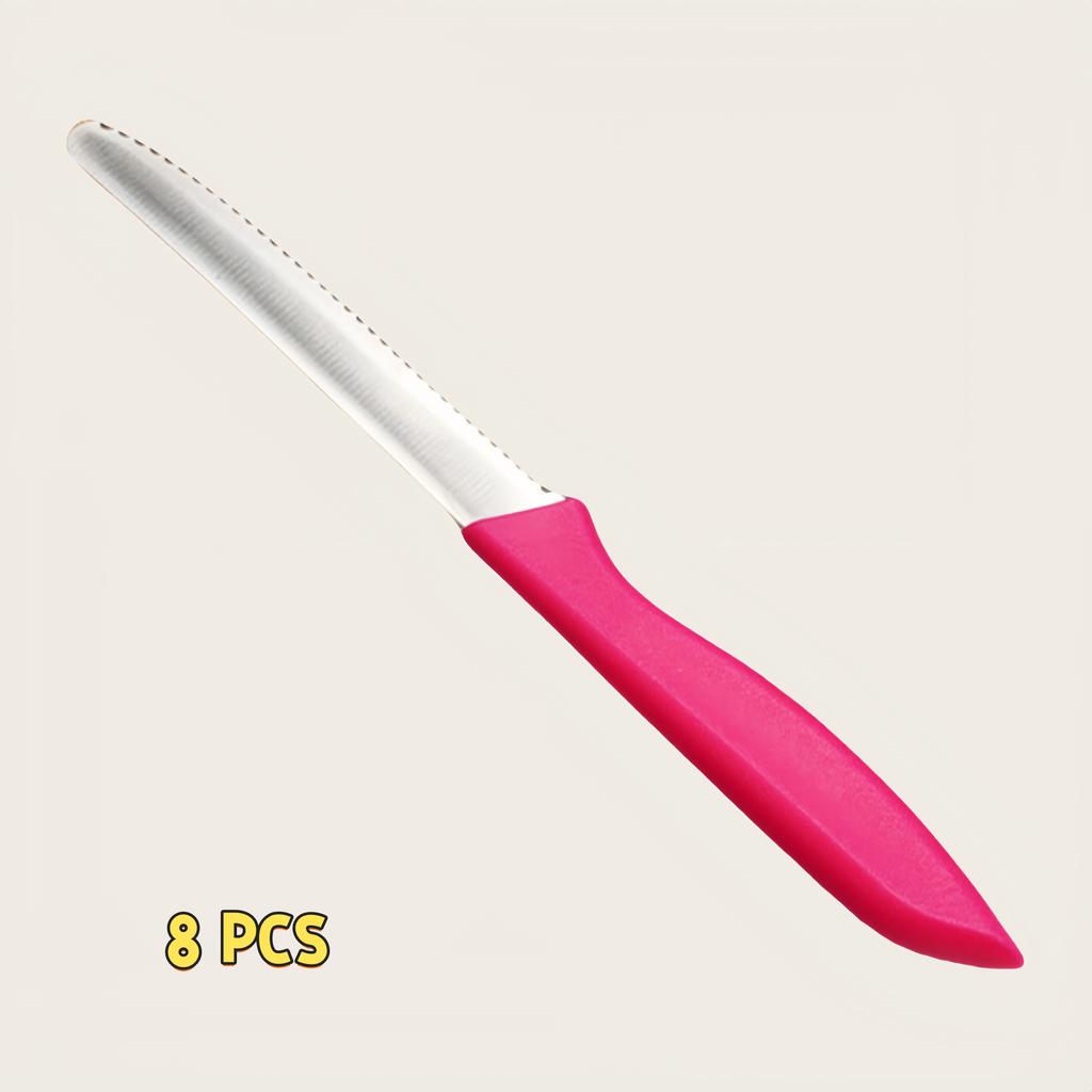 Serrated Steak Knife, Stainless Steel Steak Knife With Pointed Tail Plastic Handle, Multifunctional Kitchen Bread Dessert Knife