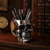 Skull Shaped Desk Accessory Pen Holder, Spooky Resin Makeup Brush Holder Multi-functional Desktop Organizer for Home Office, Halloween Decor