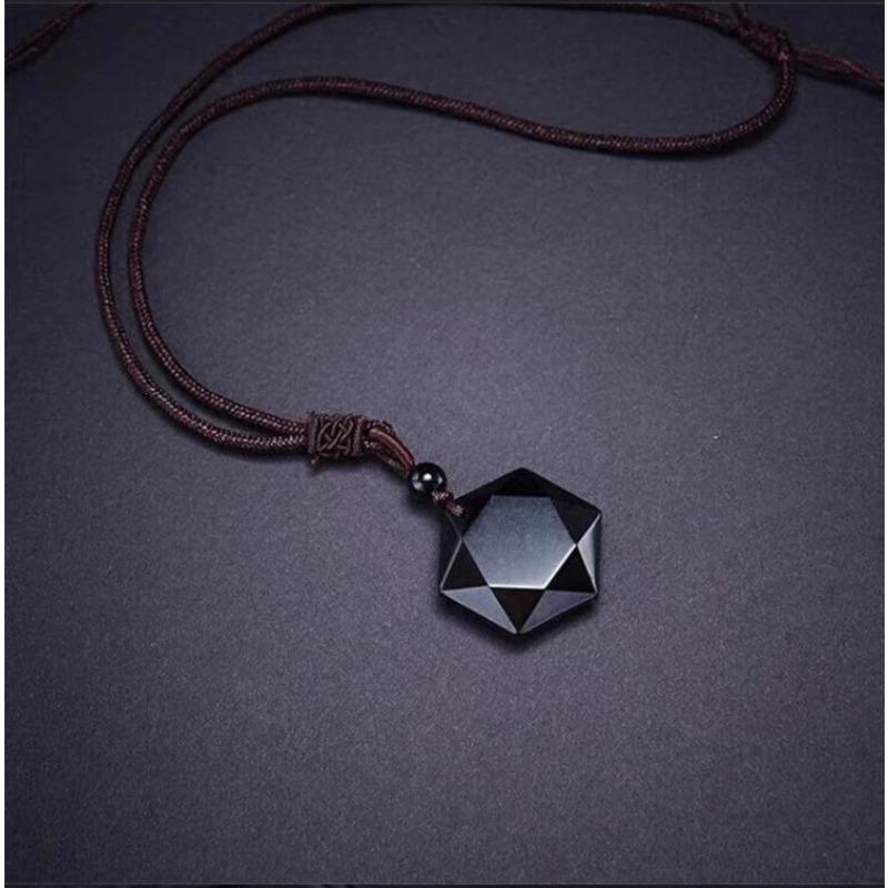 Mote Svart Obsidian Anheng Halskjede Obsidian Stjerne Anheng Lykkebringende Kjærlighet Krystallsmykker Med Gratis Tau Dropshipping