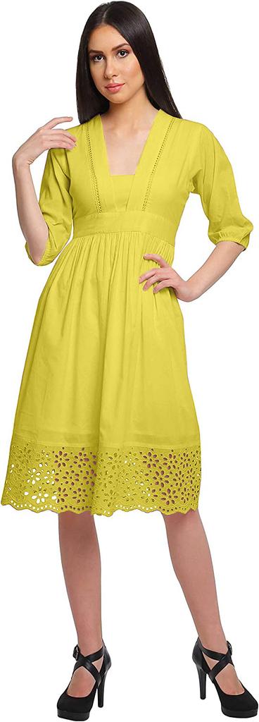 Moomaya Solid Midi Dress For Women Plus Size Lace Details Clothing Summer
