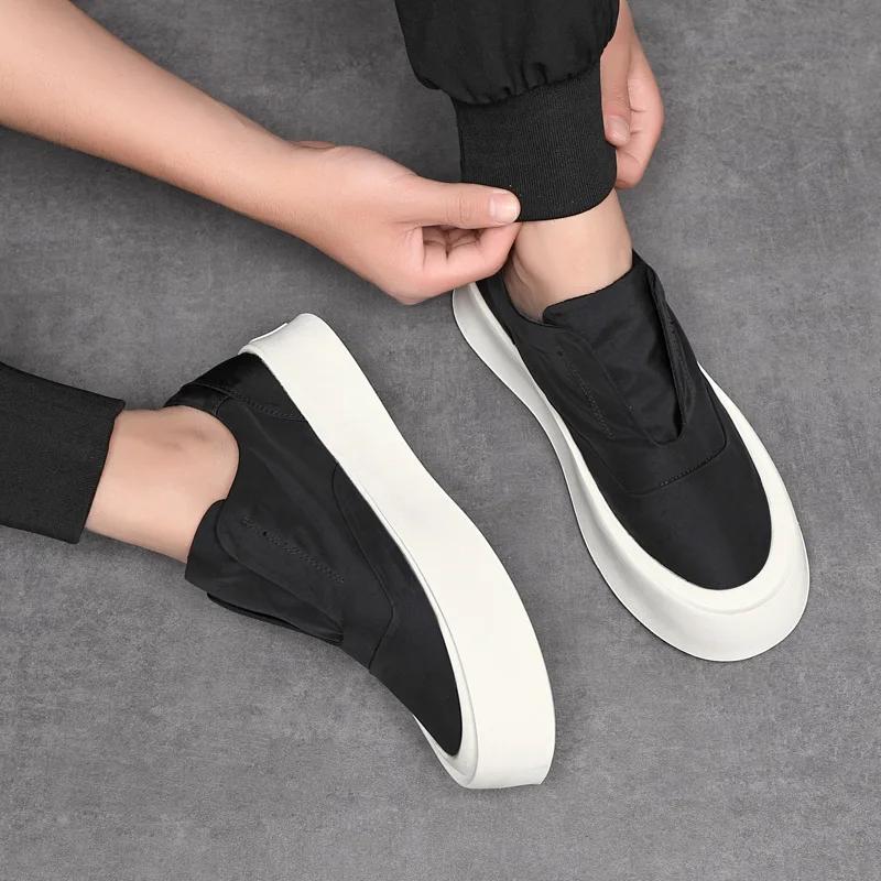 Men Trendy Shoes Casual Thick Bottom Sneakers Round Toe Solid Colour Slip on Loafers