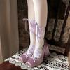 2025 Minuet Pink Mary Jane High Heels Lolita Thick Heel Satin Ribbon Ballet Sandals For Women Pumps
