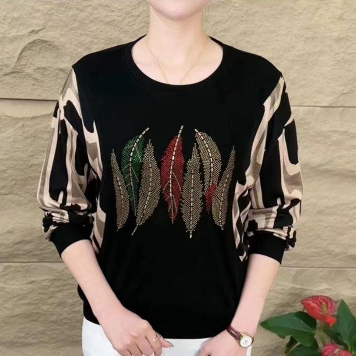 

Осень 2025 Женская Мода Футболка с Длинным Рукавом и Круглым Вырезом, Приталенная, со Стильными Деталями в Виде Пайеток 3XL