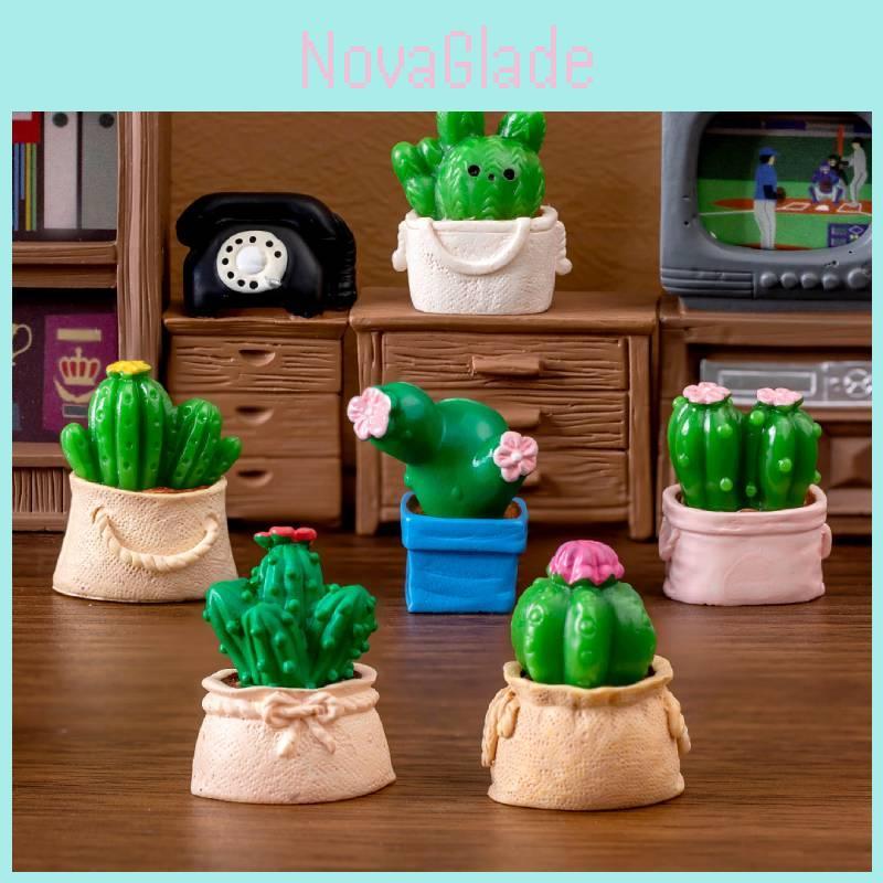 Creative Moss Miniature Artificial Cactus Cartoon Style Resin Garden Decor Piece