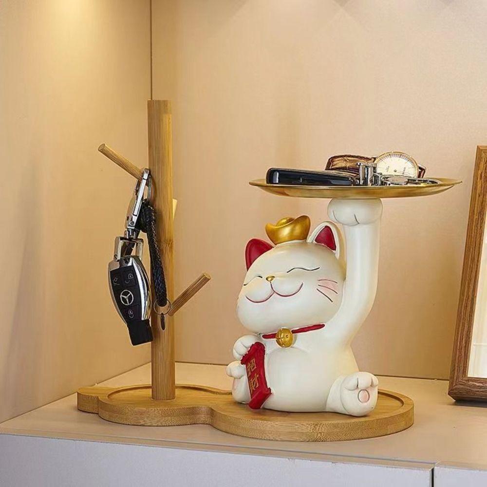 Gifts Porch Storage Easy Use Desktop Ornaments Storage Tray Lucky Cat Ornaments Key Storage Holder