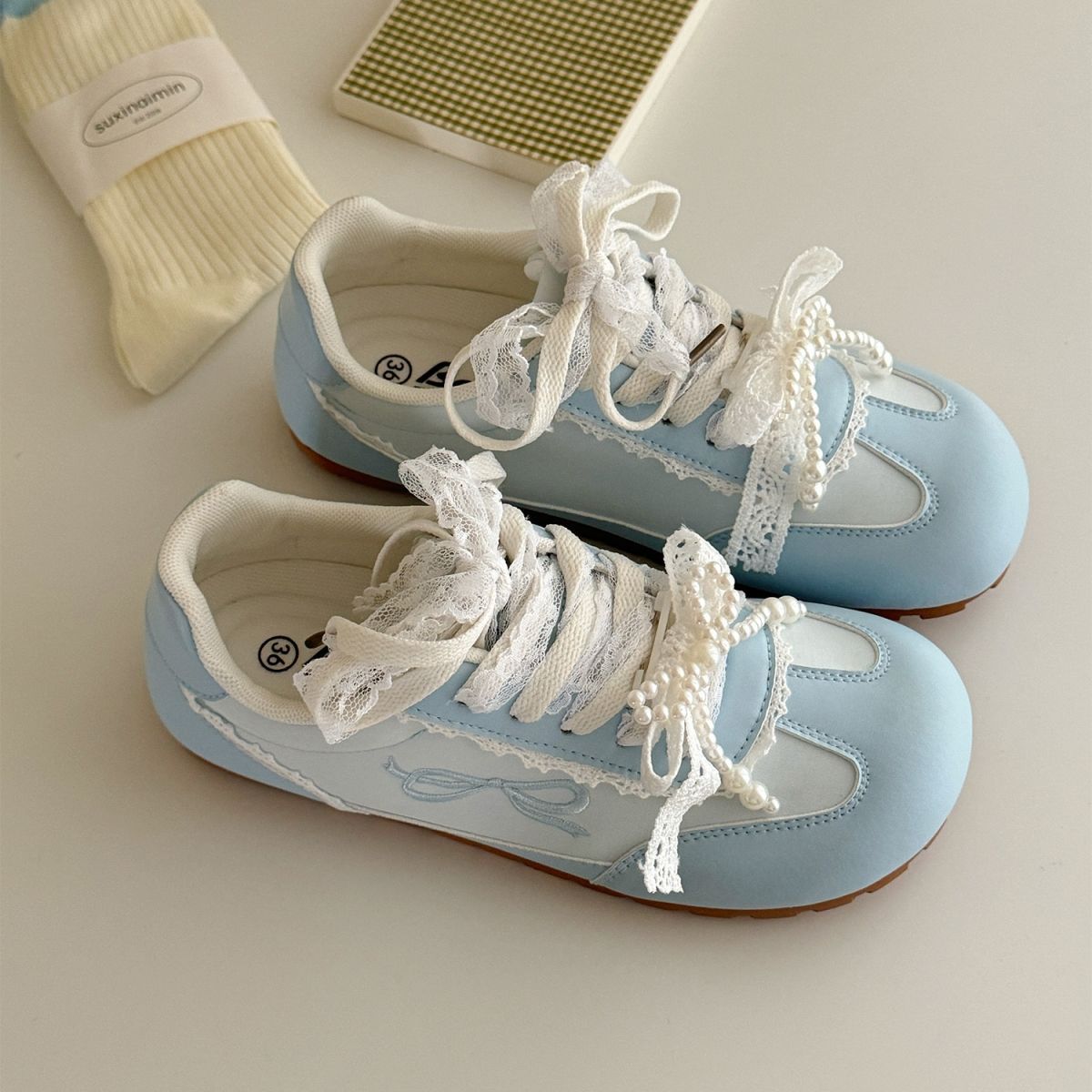 

Пустошь ветер дофамин мода тренировочная обувь шнуровка бант легкая повседневная летняя новая обувь на платформе 40 синий