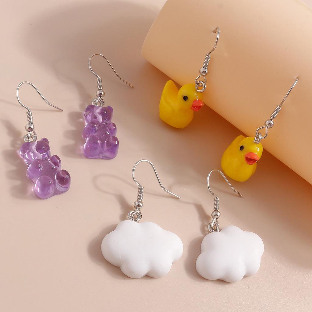 Adorable Cartoon Duck Bear Alloy Dangle Earrings For Women Geometric Style