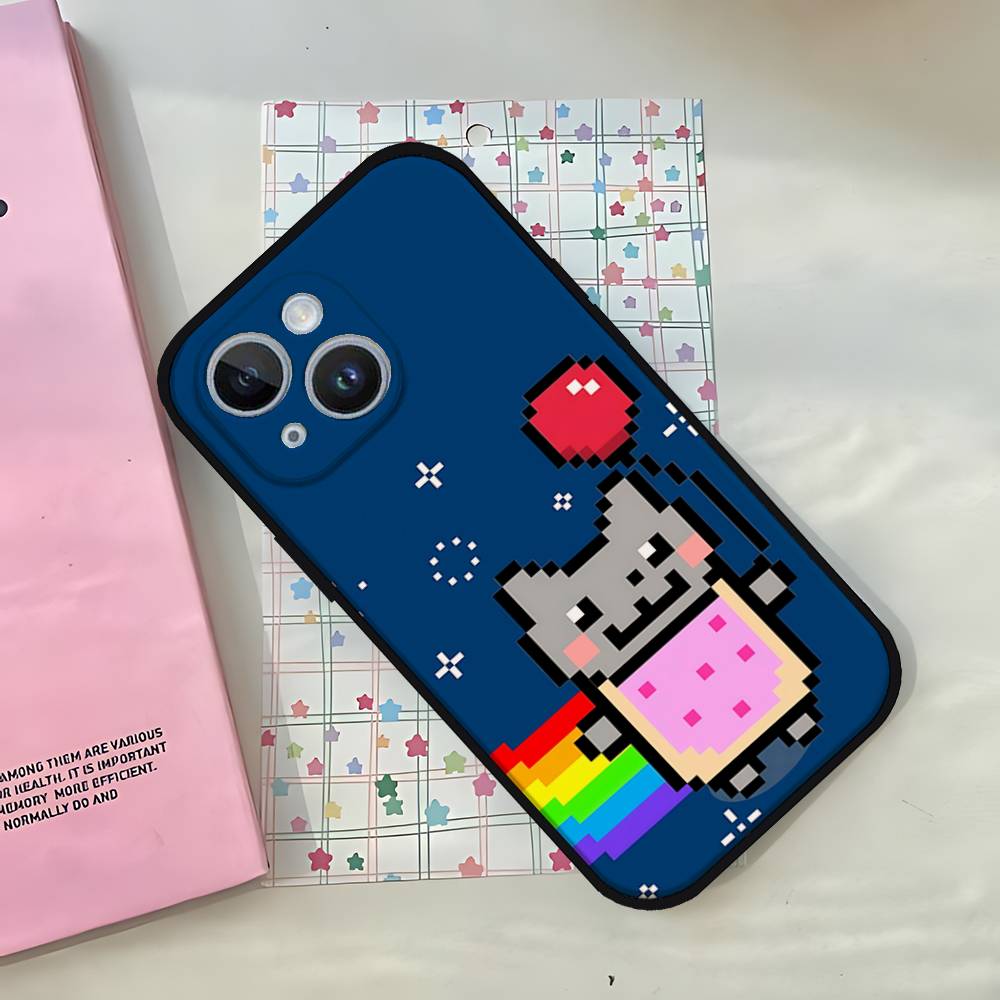 Roztomilý Vtipný Kočka N-nyan Pouzdro na Telefon Pouzdro na Telefon Pro IPhone 17,16,15,14,13,12,11,Pro,Plus,Mini Měkký Černý Kryt